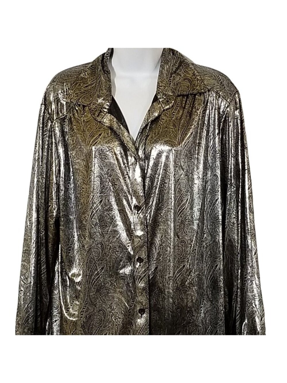 MG Top Tunic Women’s 2X Plus Size Shiny Slinky Long Sleeve Paisley Vintage